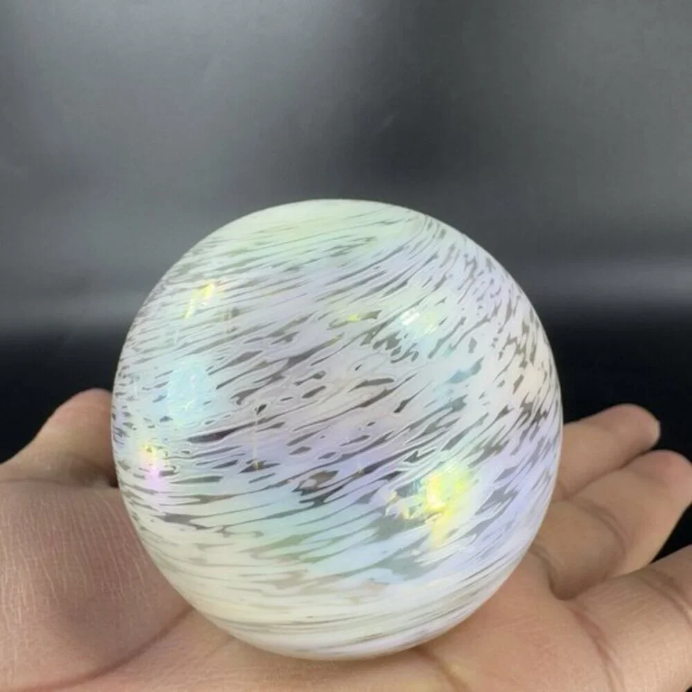 Vintage‎ Venetian Glass Paperweight Figure Italian Glass Iridescent White Swirl